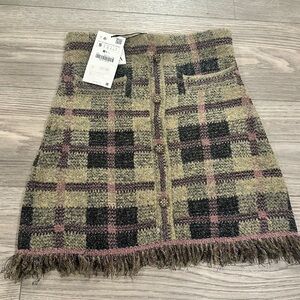 Zara Plaid Mini Skirt - Black and Pink